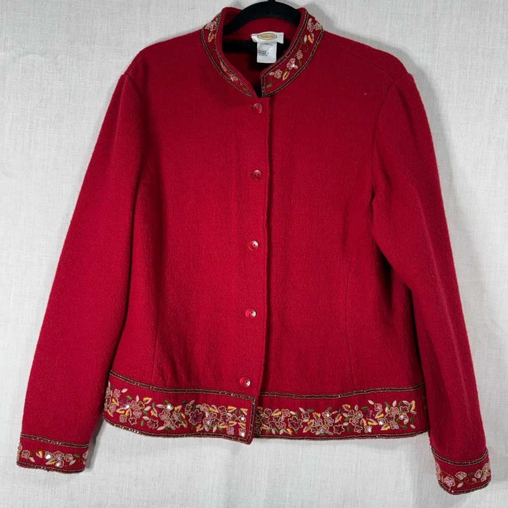 Talbots Red Embroidered Button-Front Jacket - image 1